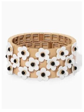 Roxanne Assoulin Beige Stretch Bracelet with White Flower Accents